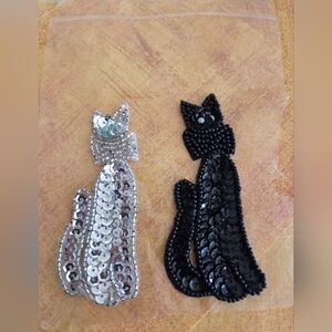 Cats Calling Appliques Silver & Black CATS